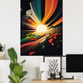 Futuristische Erde und Sonnenstrahlen Art Retro Wa Poster (Heimbüro)