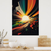Futuristische Erde und Sonnenstrahlen Art Retro Wa Poster (Küche)