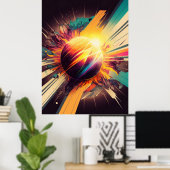 Futuristische Erde und Sonnenstrahlen Art Retro Wa Poster (Heimbüro)
