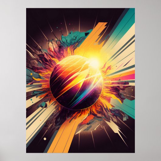 Futuristische Erde und Sonnenstrahlen Art Retro Wa Poster (Vorne)