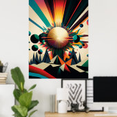 Futuristische Erde und Sonnenstrahlen Art Retro Wa Poster (Heimbüro)