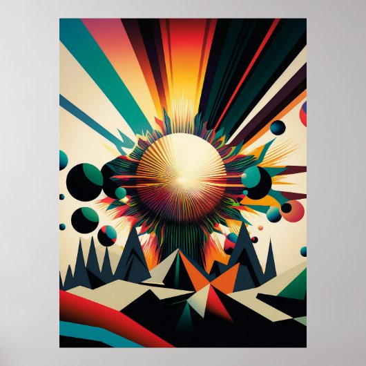 Futuristische Erde und Sonnenstrahlen Art Retro Wa Poster (Vorne)