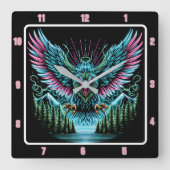 Futuristische Falcon Neon Illusion Effects Quadratische Wanduhr (Vorderseite)