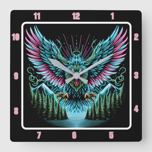 Futuristische Falcon Neon Illusion Effects Quadratische Wanduhr (Vorderseite)