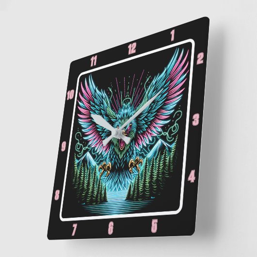 Futuristische Falcon Neon Illusion Effects Quadratische Wanduhr (Winkel)