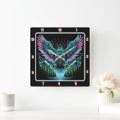 Futuristische Falcon Neon Illusion Effects Quadratische Wanduhr (Zuhause)
