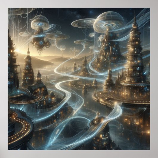 Futuristische Fantasy Space City Streams Poster (Vorne)