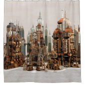 Futuristische Fantasy-Stadt Sci-Fi-Skyline-Kunst Duschvorhang (Vorderseite)