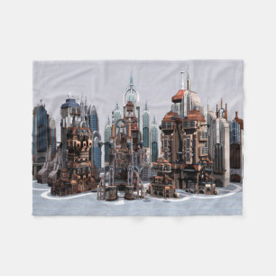 Futuristische Fantasy-Stadt Sci-Fi-Skyline-Kunst Fleecedecke