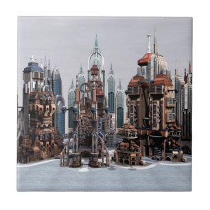 Futuristische Fantasy-Stadt Sci-Fi-Skyline-Kunst Fliese