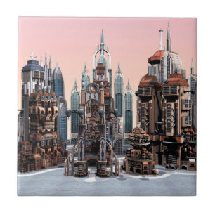 Futuristische Fantasy-Stadt Sci-Fi-Skyline-Kunst Fliese