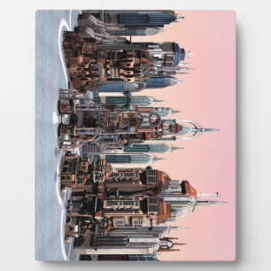 Futuristische Fantasy-Stadt Sci-Fi-Skyline-Kunst Fotoplatte
