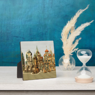 Futuristische Fantasy-Stadt Sci-Fi-Skyline-Kunst Fotoplatte