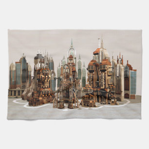 Futuristische Fantasy-Stadt Sci-Fi-Skyline-Kunst Geschirrtuch