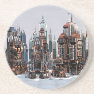 Futuristische Fantasy-Stadt Sci-Fi-Skyline-Kunst Getränkeuntersetzer