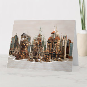 Futuristische Fantasy-Stadt Sci-Fi-Skyline-Kunst Karte
