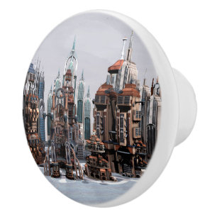 Futuristische Fantasy-Stadt Sci-Fi-Skyline-Kunst Keramikknauf