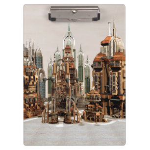 Futuristische Fantasy-Stadt Sci-Fi-Skyline-Kunst Klemmbrett
