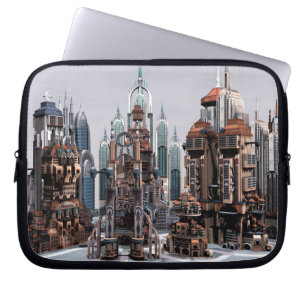 Futuristische Fantasy-Stadt Sci-Fi-Skyline-Kunst Laptopschutzhülle