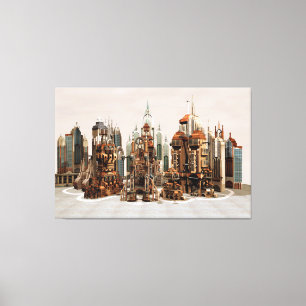 Futuristische Fantasy-Stadt Sci-Fi-Skyline-Kunst Leinwanddruck