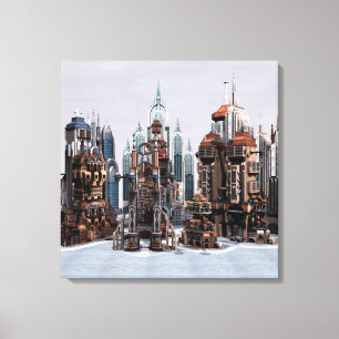 Futuristische Fantasy-Stadt Sci-Fi-Skyline-Kunst Leinwanddruck