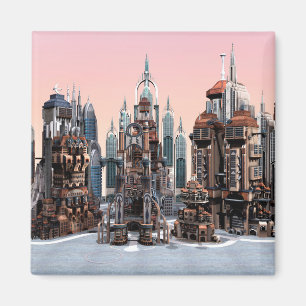 Futuristische Fantasy-Stadt Sci-Fi-Skyline-Kunst Magnet