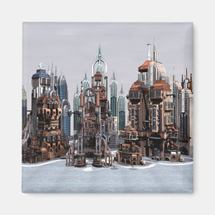 Futuristische Fantasy-Stadt Sci-Fi-Skyline-Kunst Magnet