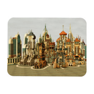 Futuristische Fantasy-Stadt Sci-Fi-Skyline-Kunst Magnet