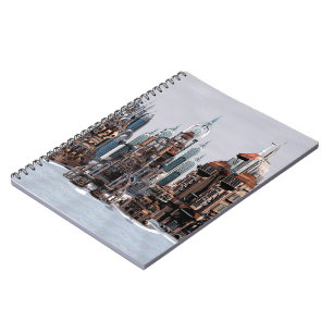 Futuristische Fantasy-Stadt Sci-Fi-Skyline-Kunst Notizblock
