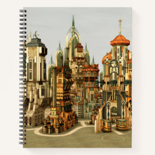Futuristische Fantasy-Stadt Sci-Fi-Skyline-Kunst Notizblock