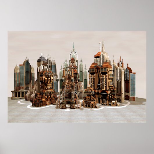 Futuristische Fantasy-Stadt Sci-Fi-Skyline-Kunst Poster (Vorne)