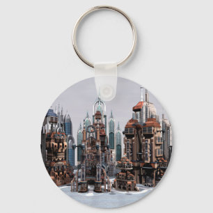 Futuristische Fantasy-Stadt Sci-Fi-Skyline-Kunst Schlüsselanhänger