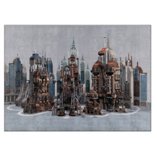 Futuristische Fantasy-Stadt Sci-Fi-Skyline-Kunst Schneidebrett