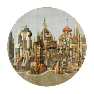 Futuristische Fantasy-Stadt Sci-Fi-Skyline-Kunst Schneidebrett