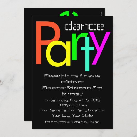 Futuristische Fun 12x18 Dance Party Einladung (Vorne/Hinten)