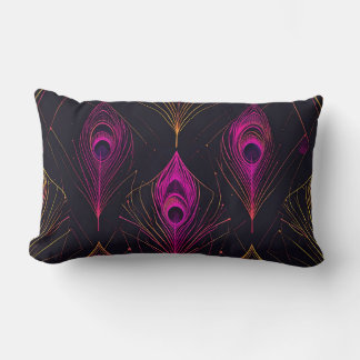 Futuristische geometrische Pfau‑ und Neon‑Puls‑Kis Lendenkissen