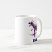 Futuristische Glitch T-Rex Dinosaurier mit Kindern Kaffeetasse (VorderseiteRechts)