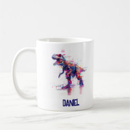 Futuristische Glitch T-Rex Dinosaurier mit Kindern Kaffeetasse