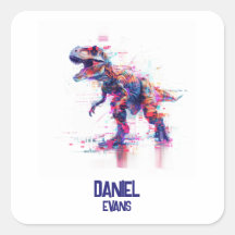 Futuristische Glitch T-Rex Dinosaurier mit Kindern