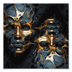 Futuristische Gold & Black Abstrakt Face Art Fotodruck