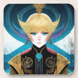 Futuristische goldene Anime-Rüstung Portrait Sci-F Getränkeuntersetzer