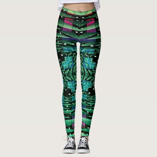 Futuristische grüne Kaleidoskop-Leggings Leggings (Vorderseite)