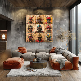 Futuristische Krieger-Masken in Graffiti Abstracte Poster