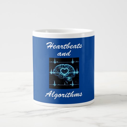 Futuristische Liebe "Heartbeats and Algorithms" Jumbo-Tasse (Vorderseite)