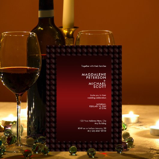 Futuristische Maroon Polygon Shape-Muster Hochzeit Einladung