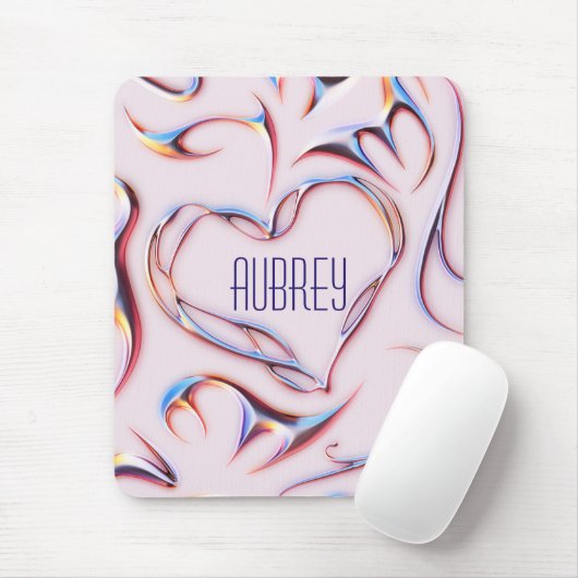 Futuristische Metallic Name Cyberpunk Herz Mousepad (Mit Mouse)