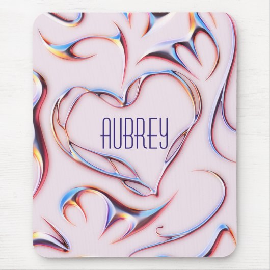 Futuristische Metallic Name Cyberpunk Herz Mousepad (Vorne)