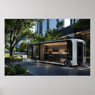 Futuristische mobile Büro-Pod in städtischer Natur Poster