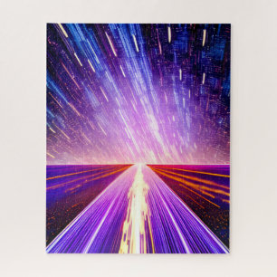 Futuristische Nachtstrasse in der Nacht Puzzle