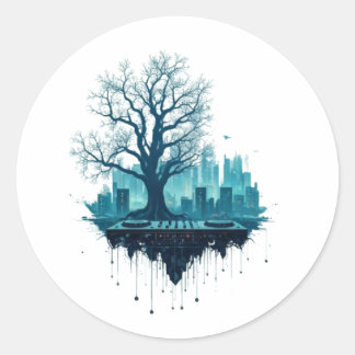 Futuristische Natur DJ Die Fusion von Sound und El Runder Aufkleber